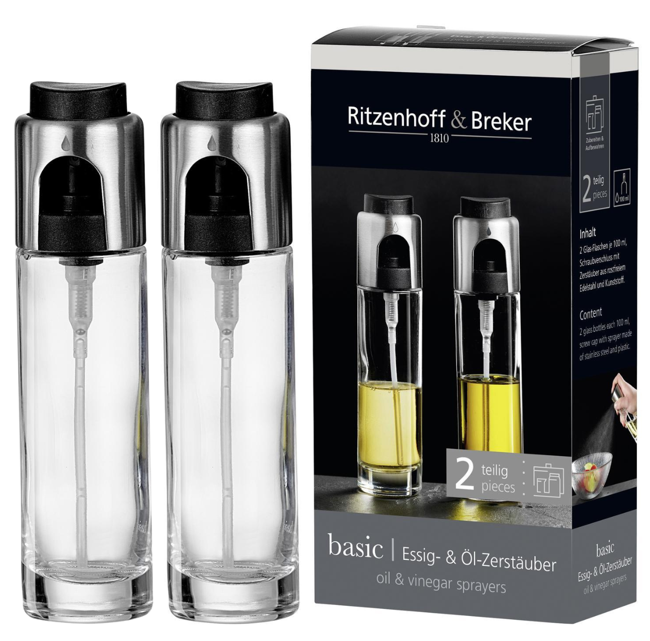 Essig- & Ölflasche, 2tlg. Zerstäuber