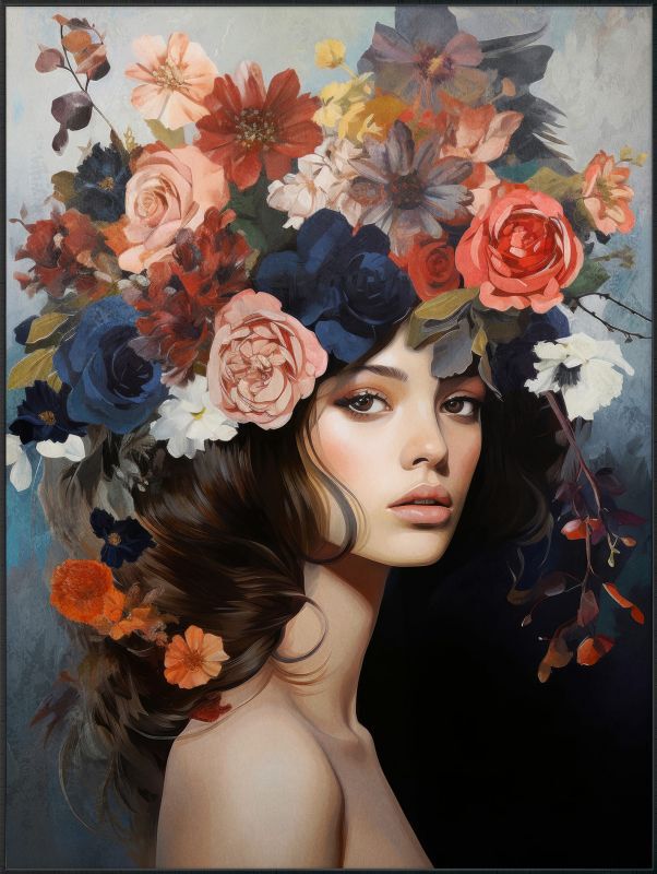 Wandbild  Lady mit Blumenschmuck 90x120cm