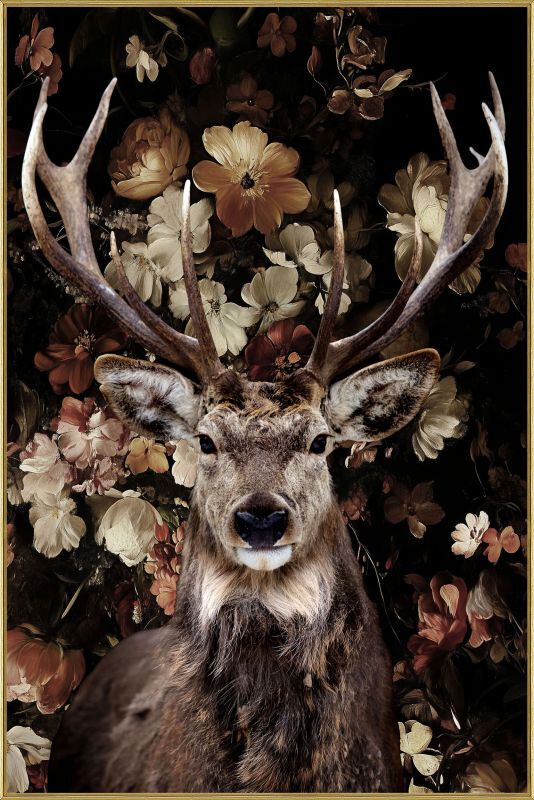 Wandbild Hirsch im Blumenregen 80x120cm