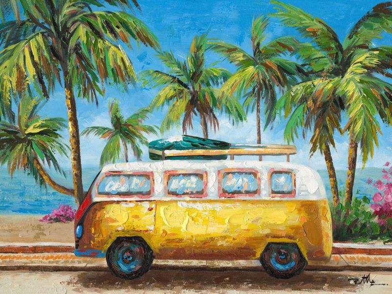Ölbild Bus vor Palmen 90x120cm