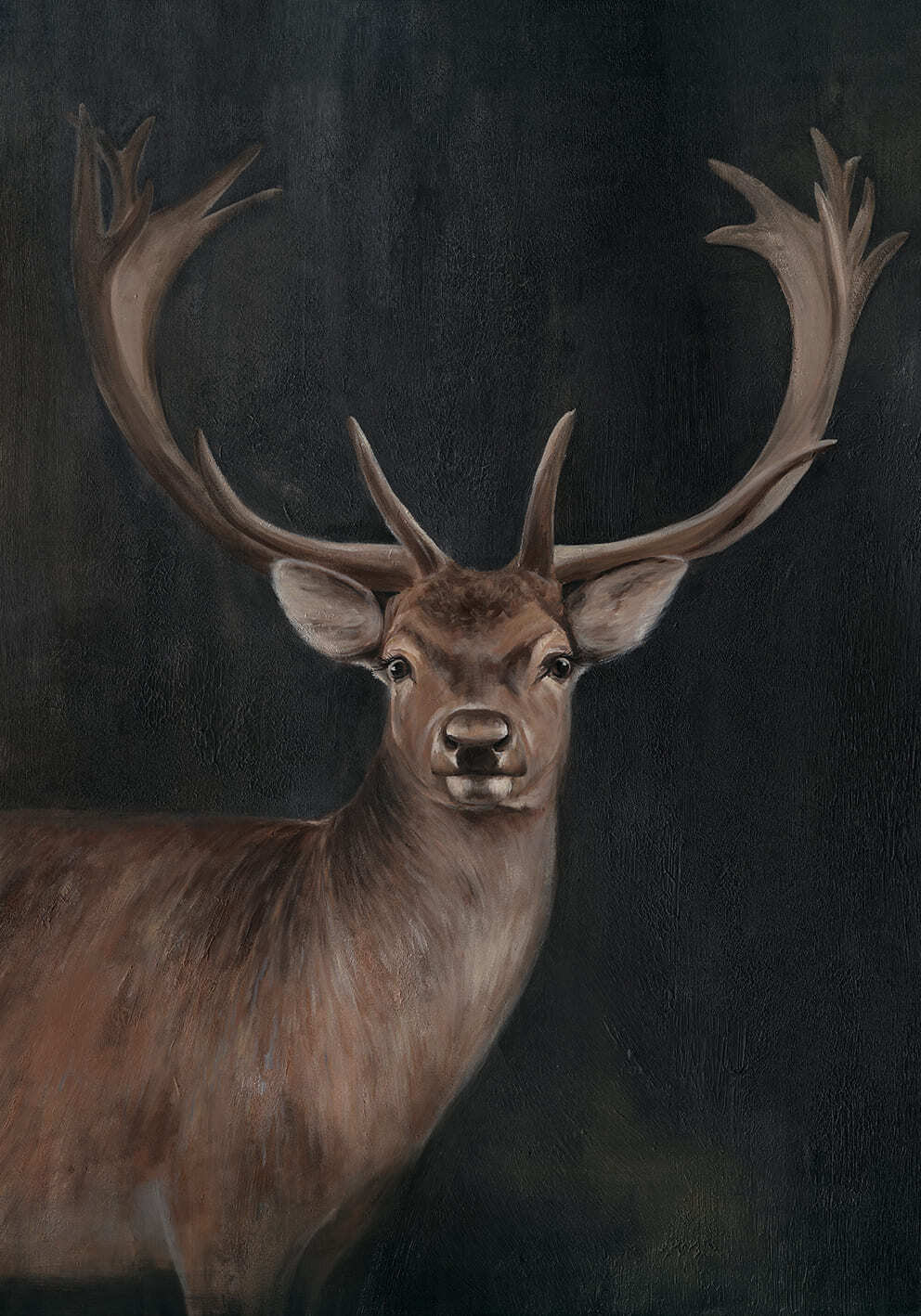 Ölbild Hirsch 70x100cm Hintergrund dunkel