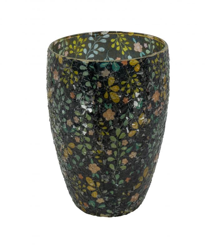 Votivglas schwarz m.Blütendekor 12x12x16cm