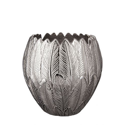 Vase Feder bauchig silber H22 D22 cm